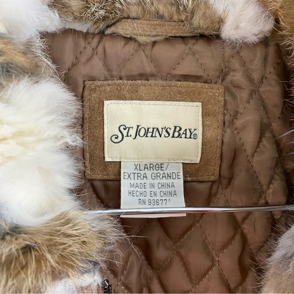 St. John’s Bay Vintage Y2K Suede Jacket Real Rabbit Fur Trim Women’s XL - Picture 5 of 9